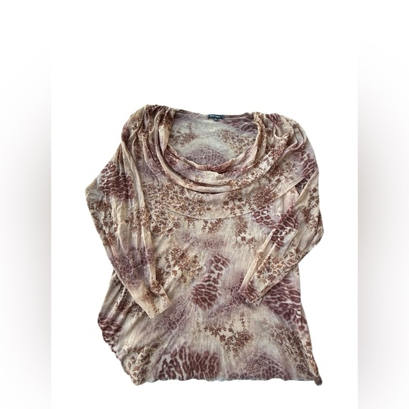 Vintage Y2K Theory Animal Print Paisley Cowl Neck Mesh Blouse 1X Grunge Fairy - Picture 3 of 7